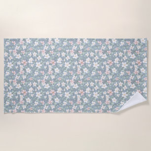 Birthday Seamless Pink, White, and Green Floral Beach Towel