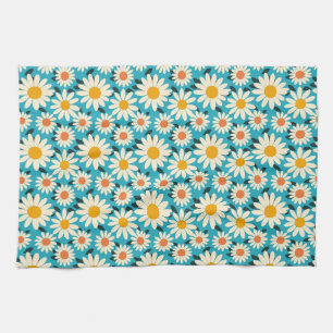 Birthday Seamless White and Orange Daisy Flower Tea Towel