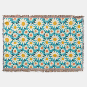 Birthday Seamless White and Orange Daisy Flower Throw Blanket