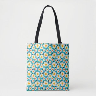 Birthday Seamless White and Orange Daisy Flower Tote Bag