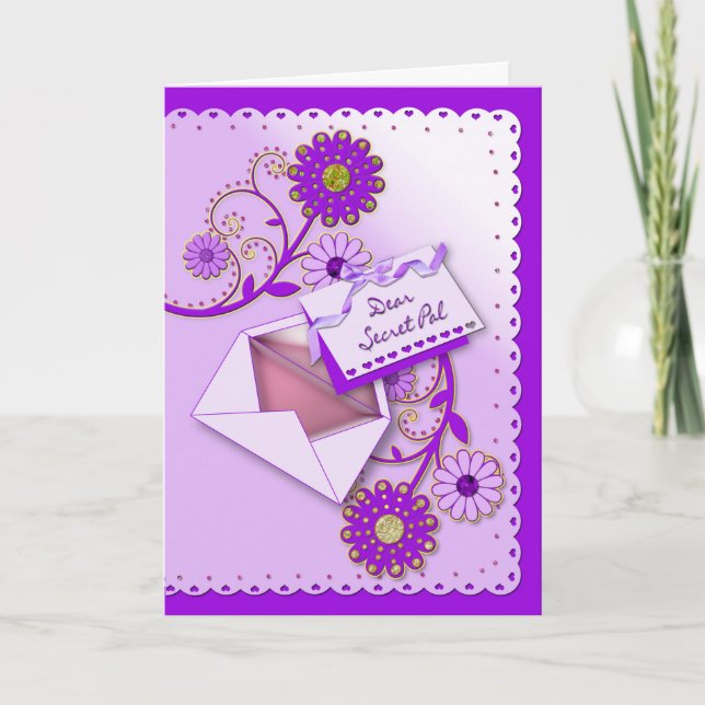 Birthday - Secret Pal - Purple/Flowers/Letter Card (Front)