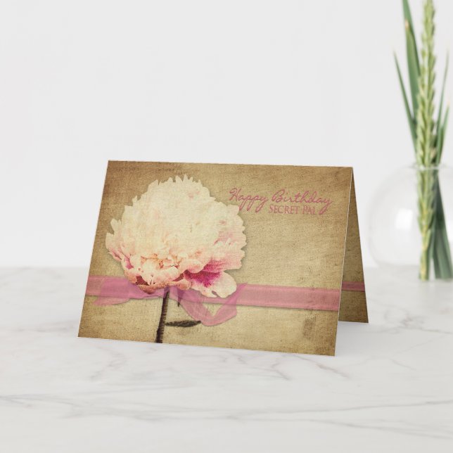 Birthday - Secret Pal - Vintage Peonies, Flower Card (Front)