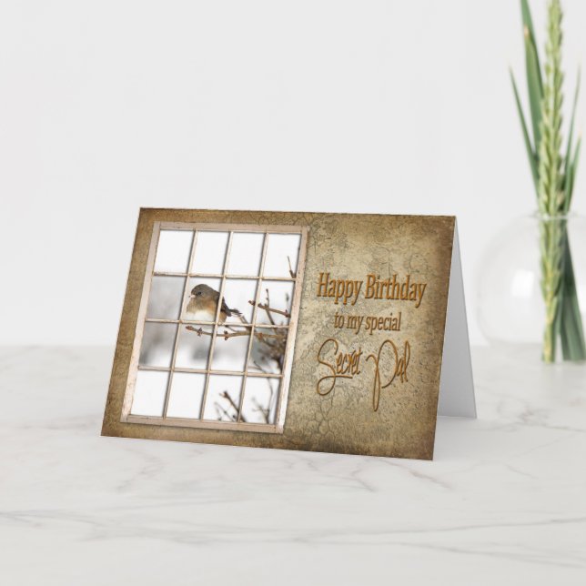 BIRTHDAY - SECRET PAL - VINTAGE WINDOW - BIRD CARD (Front)