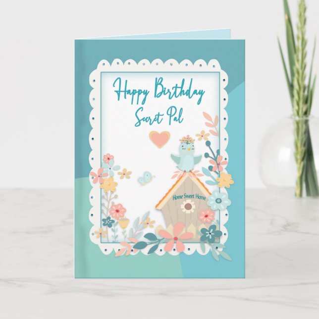 Birthday, Secret Pal,Watercolor Birds & Flowers Card (Front)