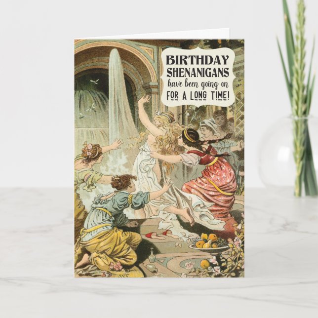 Birthday Shenanigans with Vintage Women Funny Card (Front)