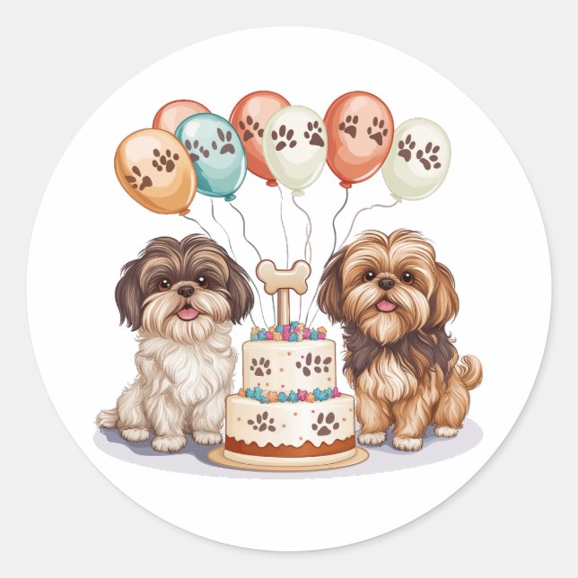 Birthday Shih Tzu Dogs Birthday Cake Classic Round Sticker (Front)