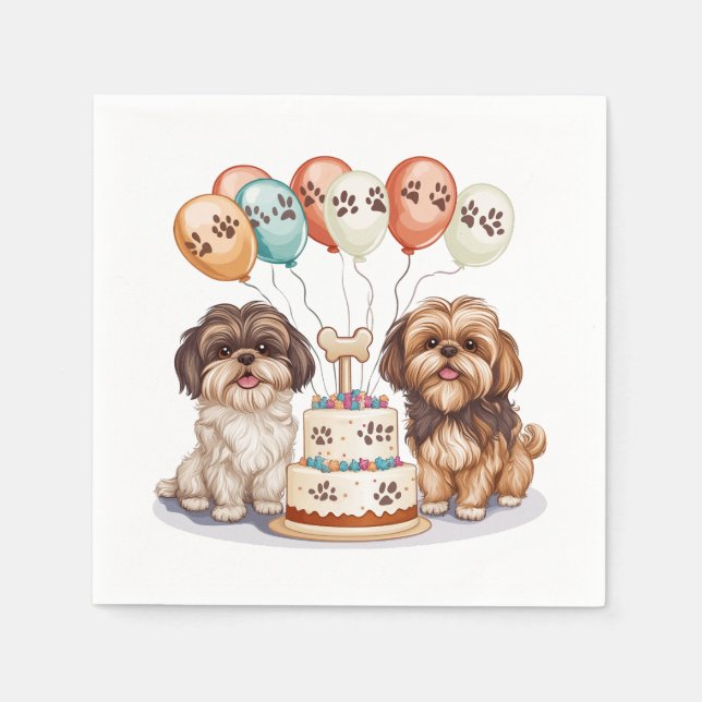Birthday Shih Tzu Dogs Birthday Cake Napkin (Front)