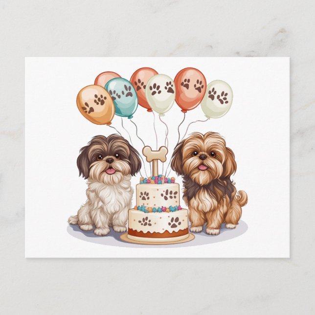Birthday Shih Tzu Dogs Birthday Cake Postcard (Front)