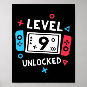 Birthday Shirt Boy Level 9 Unlocked Video Game Par Poster