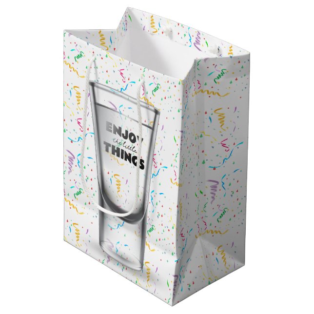 Birthday Shot Glass In Confetti Medium Gift Bag (Front Angled)