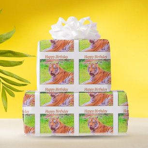 Birthday Siberian Tiger Colourful Wrapping Paper