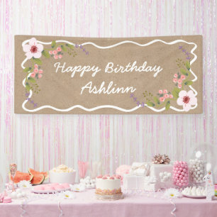 Birthday Sign, Kraft Colored Floral Banner