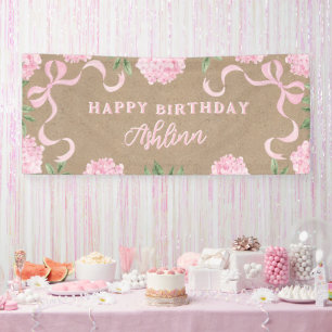 Birthday Sign, Kraft Colored Pink Hydranagea Banner