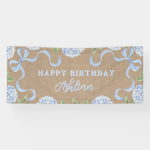 Birthday Sign, Kraft Coloured Blue Hydranagea Banner