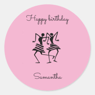 Birthday Silhouette Celebration Dancers Pink Classic Round Sticker