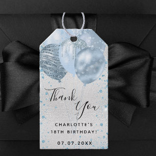 Birthday silver blue balloons thank you  gift tags