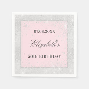 Birthday silver blush pink glitter napkin