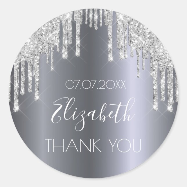 Birthday silver drips Thank You Classic Round Sticker (Front)
