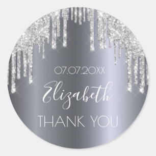 Birthday silver drips Thank You Classic Round Sticker