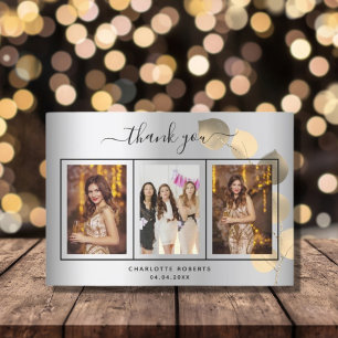 Birthday silver eucalyptus gold photo thank you card