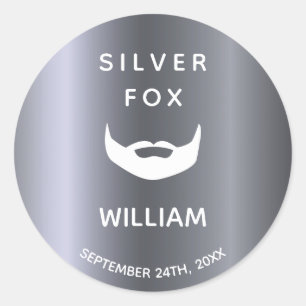 Birthday silver fox beard men guys grey trendy classic round sticker