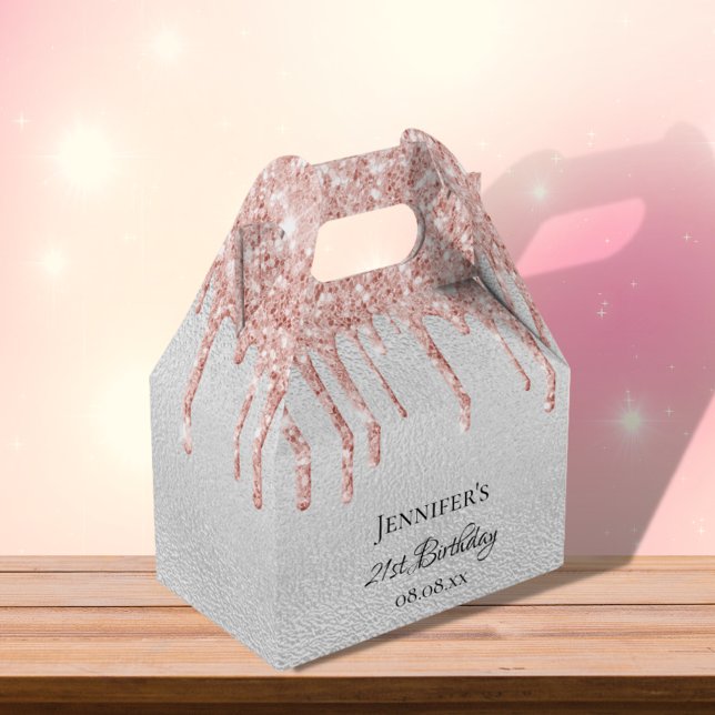 Birthday silver glitter blush pink rose gold name favour box (Creator Uploaded)