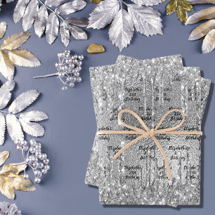 Birthday silver glitter drips metallic monogram wrapping paper sheet