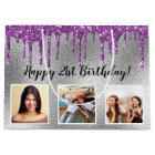 Birthday silver glitter drips purple custom photo
