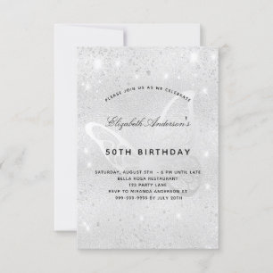 Birthday silver glitter dust butterfly elegant invitation