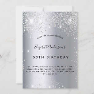 Birthday silver glitter dust metal invitation