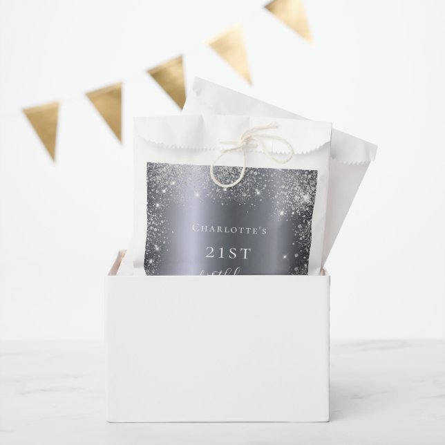 Birthday silver glitter dust monogram elegant favour bags (Party)