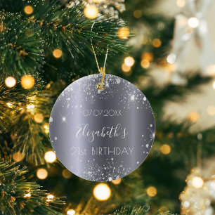 Birthday silver glitter dust name elegant ceramic tree decoration