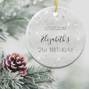 Birthday silver glitter dust name elegant ceramic tree decoration