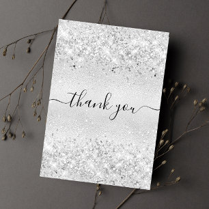 Birthday silver glitter dust thank you card