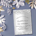 Birthday silver glitter elegant glamourous invitation<br><div class="desc">For an elegant 21th (or any age) birthday party. A faux silver metallic looking background. Decorated with faux glitter.  Personalise and add a name and party details. The name is written with a hand lettered style script</div>