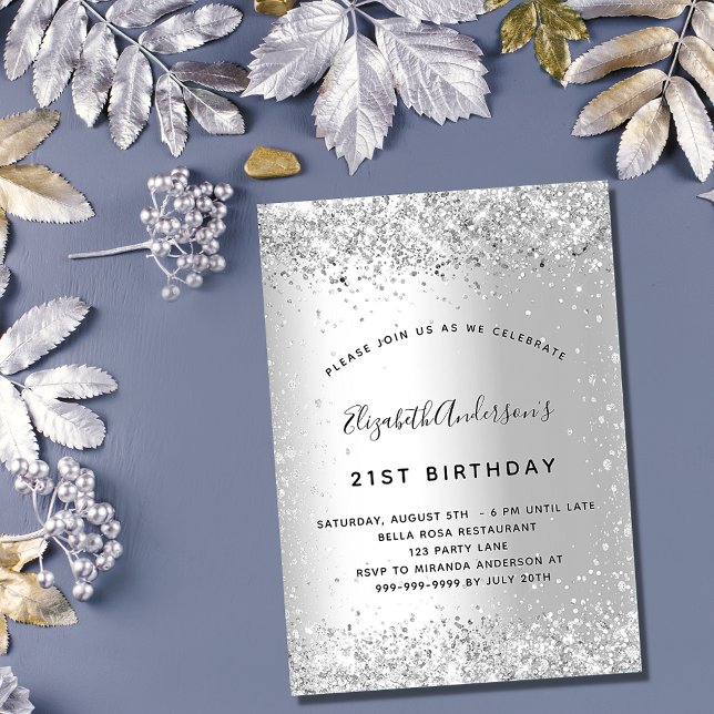 Birthday silver glitter elegant luxury invitation (Creator Uploaded)
