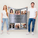 Birthday silver glitter friend photo collage fleece blanket<br><div class="desc">A gift from friends for a woman's 21st birthday, celebrating her life with a collage of 6 of your high quality photos of her, her friends, family, interest or pets. Personalise and add her name, age 21 and your names. Black text. A faux silver metallic looking background. Decorated with faux...</div>