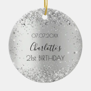 Birthday silver glitter friends names christmas ceramic tree decoration