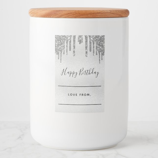 Birthday silver glitter home baked gifts food label (Front)