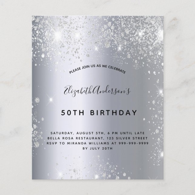 Birthday silver glitter invitation (Front)