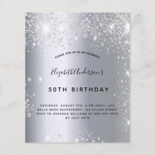 Birthday silver glitter invitation