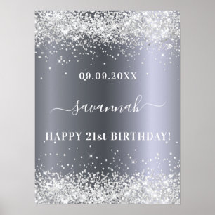 Birthday silver glitter name party welcome poster
