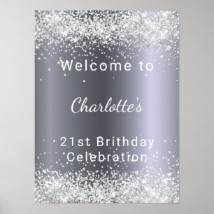 Birthday silver glitter name welcome poster