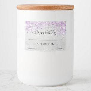 Birthday silver glitter purple homemade food label