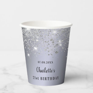 Birthday silver glitter sparkles name elegant paper cups