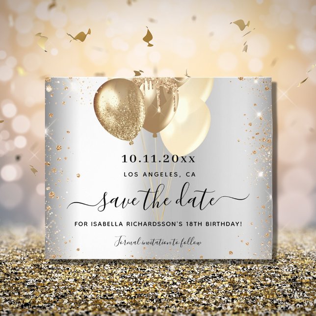 Birthday silver gold balloons budget save the date flyer (Creator Uploaded)
