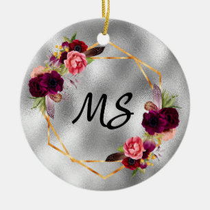 Birthday silver gold flowers monogram from friends ceramic tree decoration