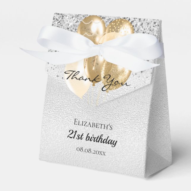 Birthday silver gold glitter balloons thank you favour box (Front Side)