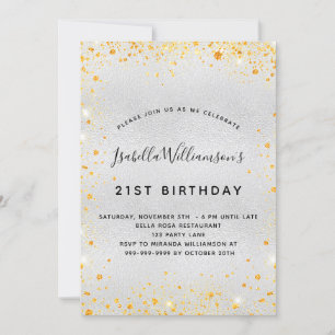 Birthday silver gold glitter dust sparkle  invitation