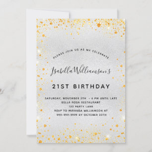 Birthday silver gold glitter dust sparkle  invitation